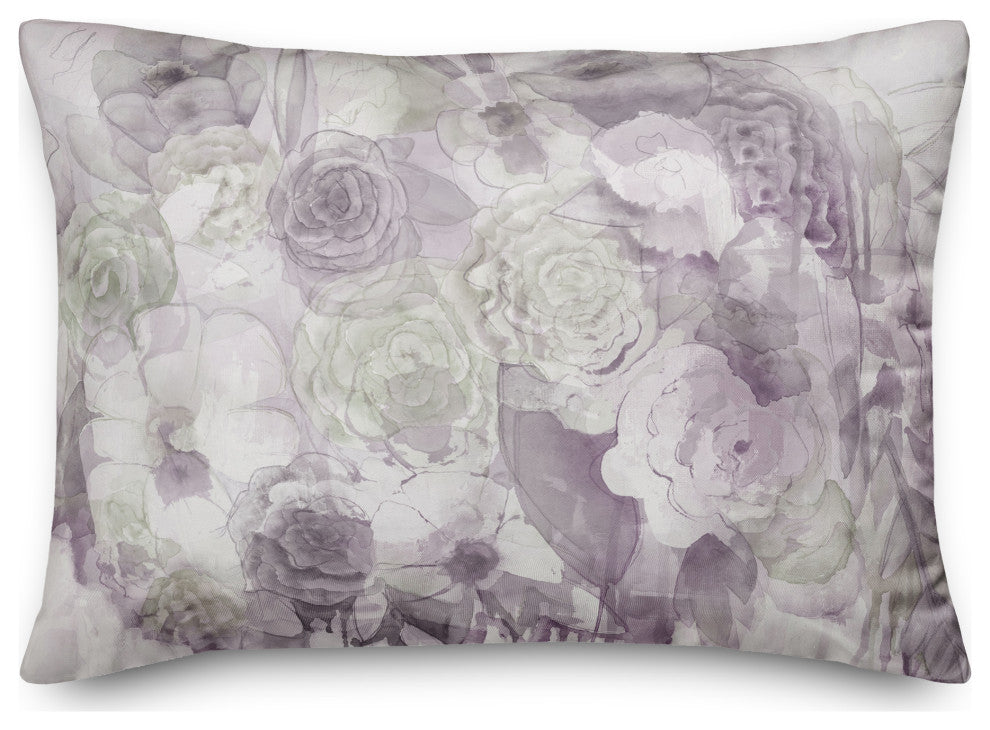 Purple and Green Flowers With Abstract Drip 14x20 Spun Poly Pillow