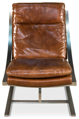 Modern Stainless Steel and Brown Leather Chair
