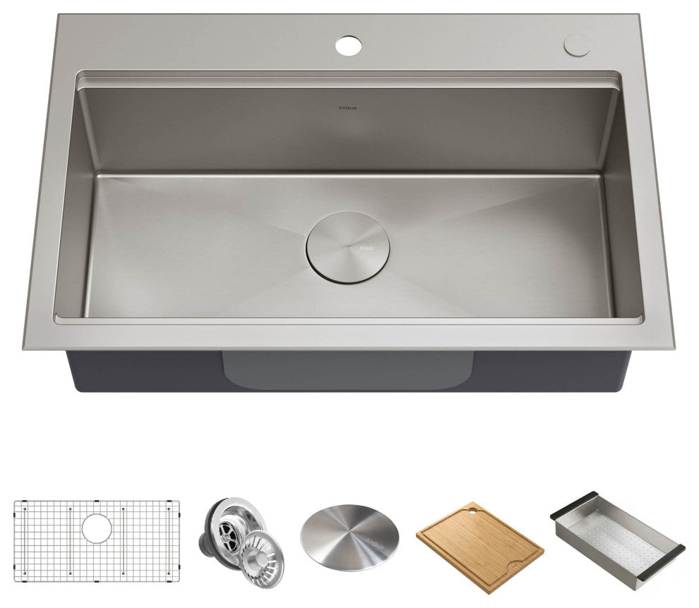 Kraus KWT300-32 32-inch Stainless Steel Kitchen Sink + Accessories (Pack of 5)
