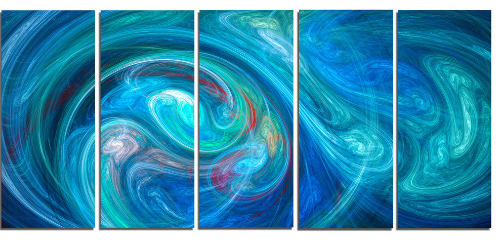 Dark Blue Fractal Abstract Texture, Abstract Canvas Wall Art, 60"x28", 5 Panels
