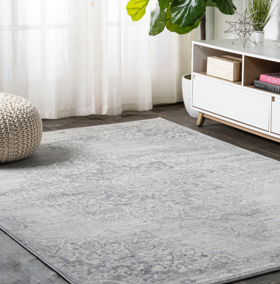 Modern Persian Vintage Moroccan Medallion Area Rug, Light Gray, 3x5