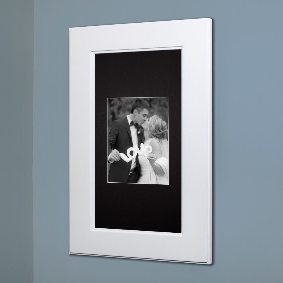 Concealed Picture Frame Medicine Cabinet, Shaker White, 14"x24"
