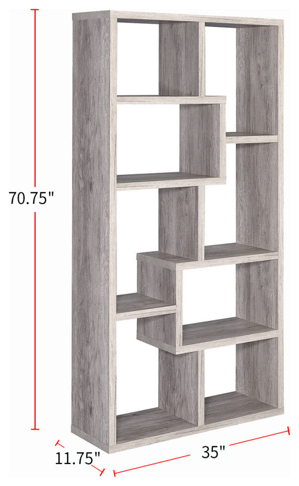 10-Shelf Geometric Bookcase, Gray Driftwood