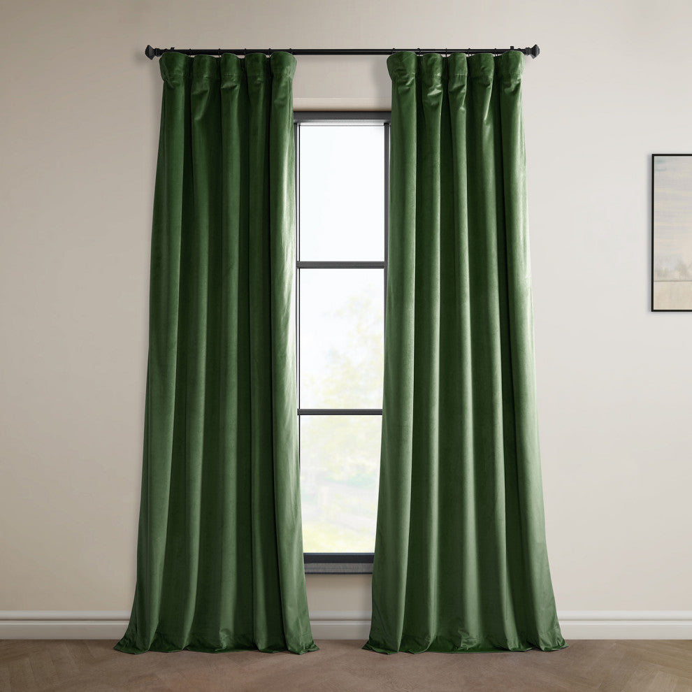 Heritage Plush Velvet Curtain Single Panel, Eden Green, 50"x108"