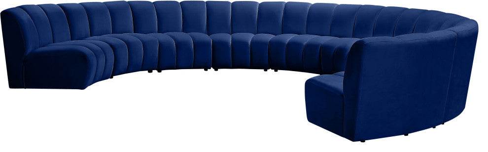 Infinity Channel Tufted Velvet Modular Chair, Navy, 9 Piece
