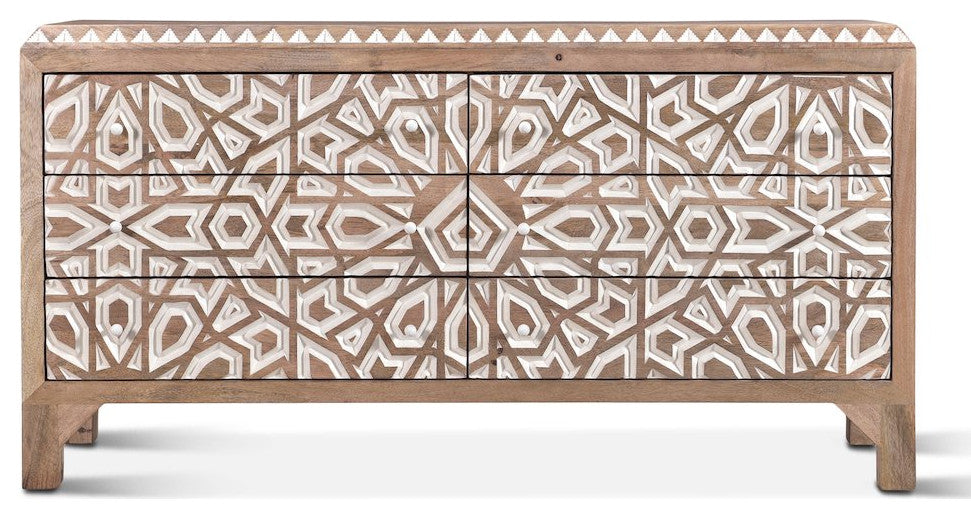 Haveli Dresser 61In Carved, Natural White