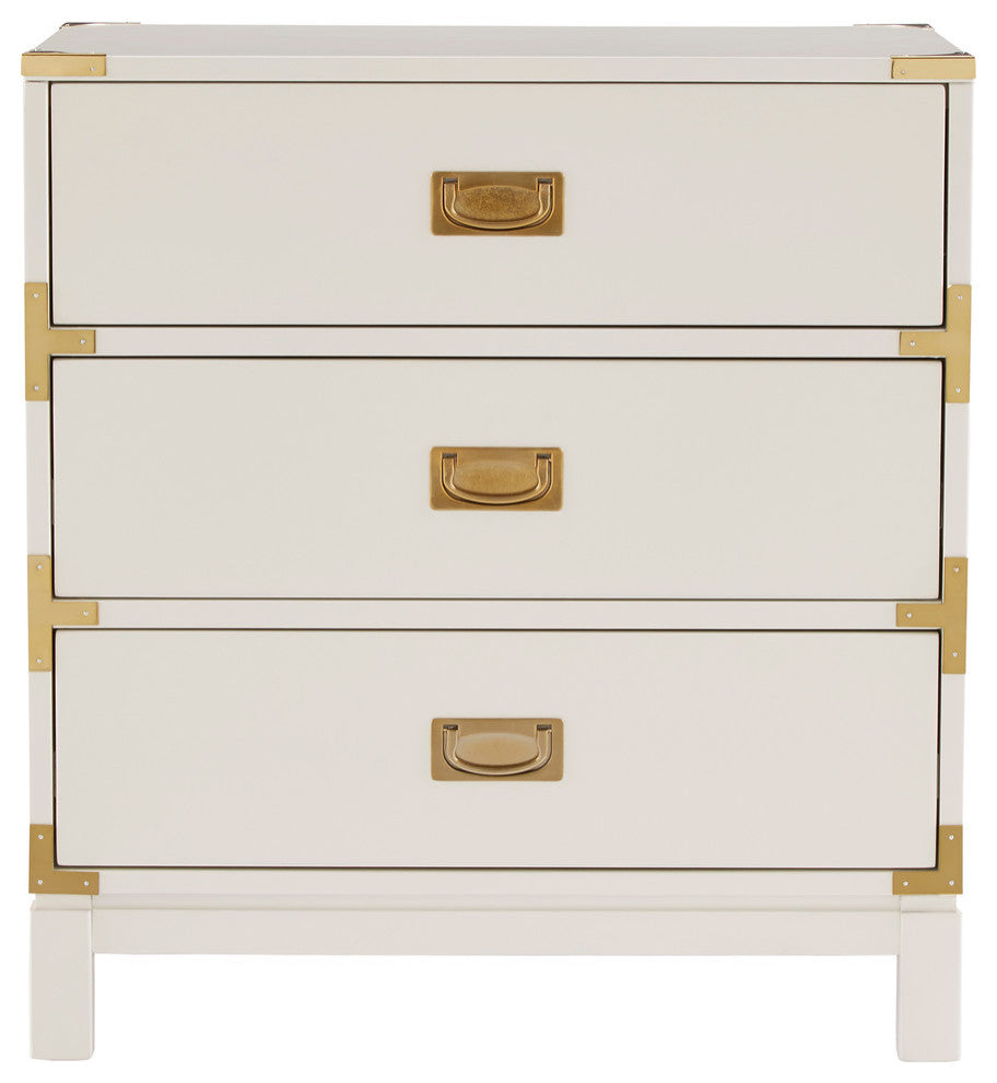 Loretta Gold finish Wood 3-Drawer Nightstand, White