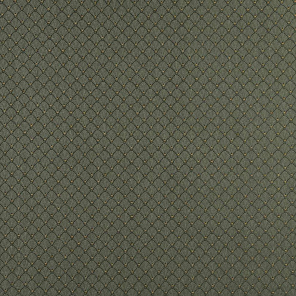 Hunter Green And Gold Shell Jacquard Woven Upholstery Fabric By The Yard