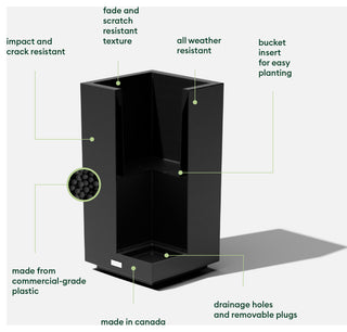 Veradek Block Series Pedestal Planter, Black, Short