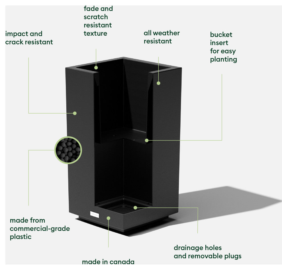 Veradek Block Series Pedestal Planter, Black, Short