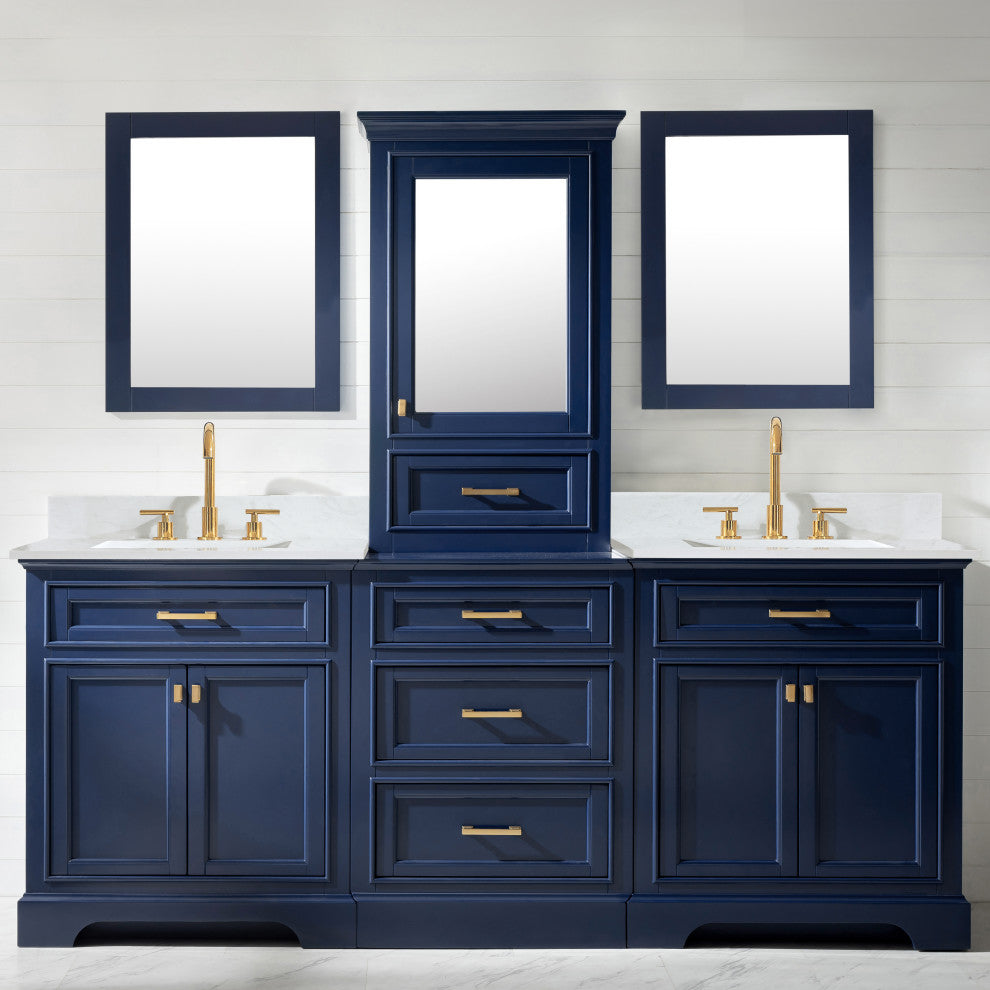 Milano Transitional Blue 96" Double Sink Bathroom Vanity Modular Set