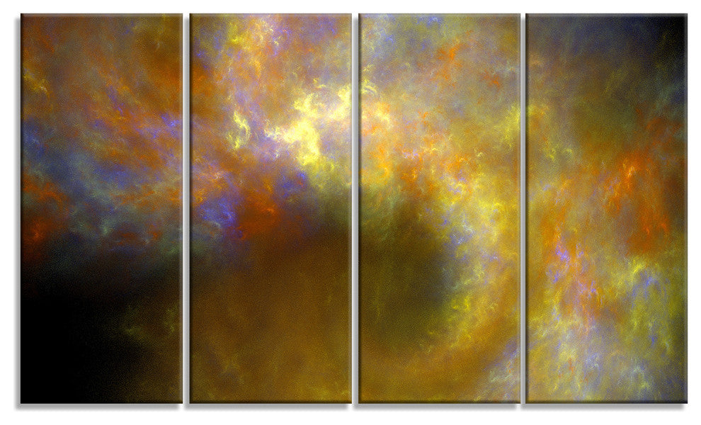 Blur Yellow Sky with Stars, Abstract Canvas Art Print, 48"x28", 4 Panels