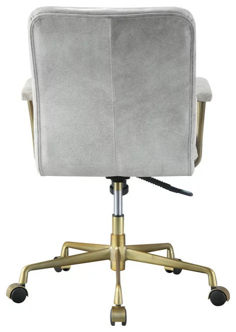 Classic Office Chair, Gold Metal Legs With Cushioned Leather Seat, Vintage White