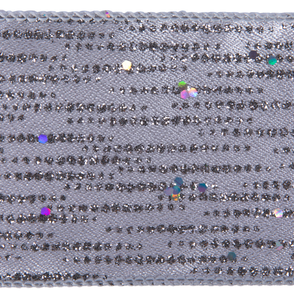 Vickerman Q202436 2.5"X10 Yard Silver Glitter & Sequin Line Christmas Ribbon