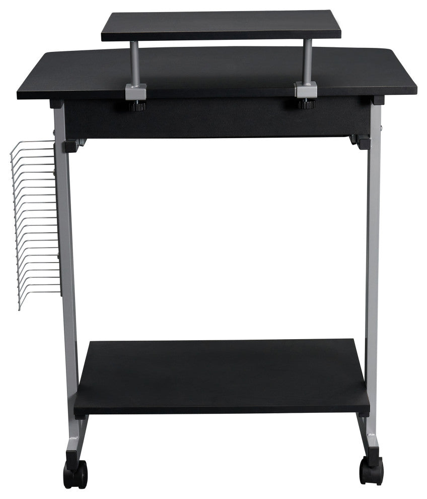 Techni Mobili Wood & Steel Compact Computer Cart with Storage in Graphite Gray