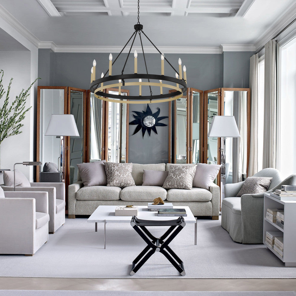12 Light Candle Style Wagon Wheel Chandelier