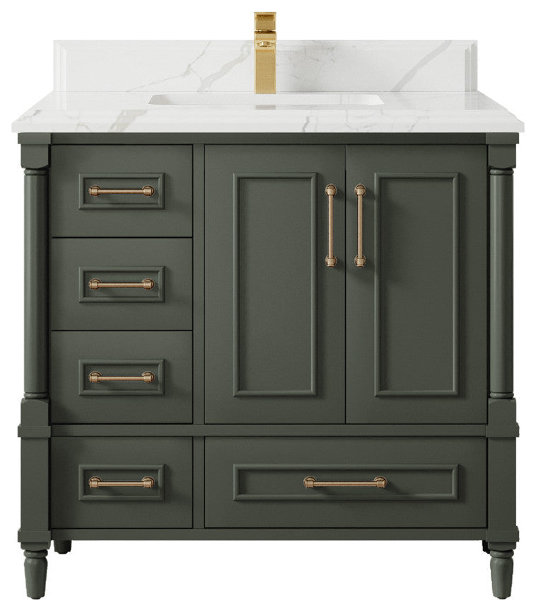 Aberdeen 36 Center Sink Bath Vanity in Pewter Green 1.5" Calacatta Laza