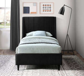 Eva Velvet Upholstered Bed, Black, Twin