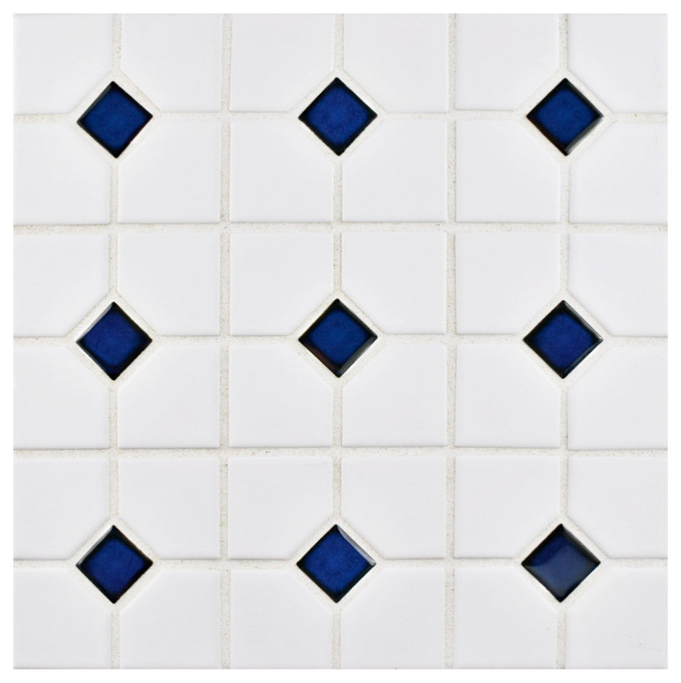Oxford Matte White w/ Cobalt Dot Porcelain Floor and Wall Tile