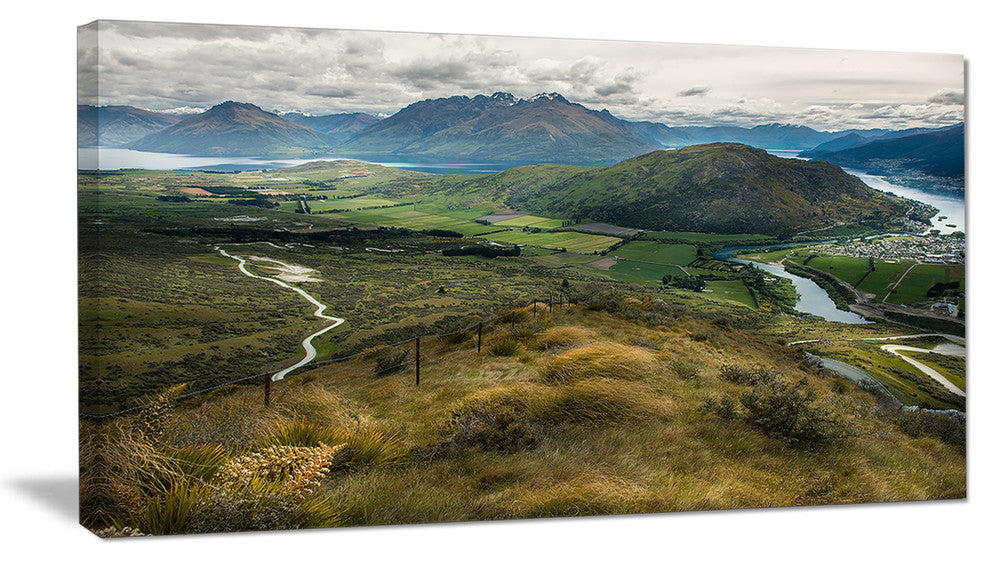 "Fields and Hills in New Zealand" Landscape Canvas Photo Print, 32"x16"