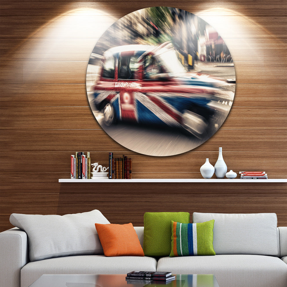 Uk Cab In London, Cityscape Photography Round Wall Art, 36"