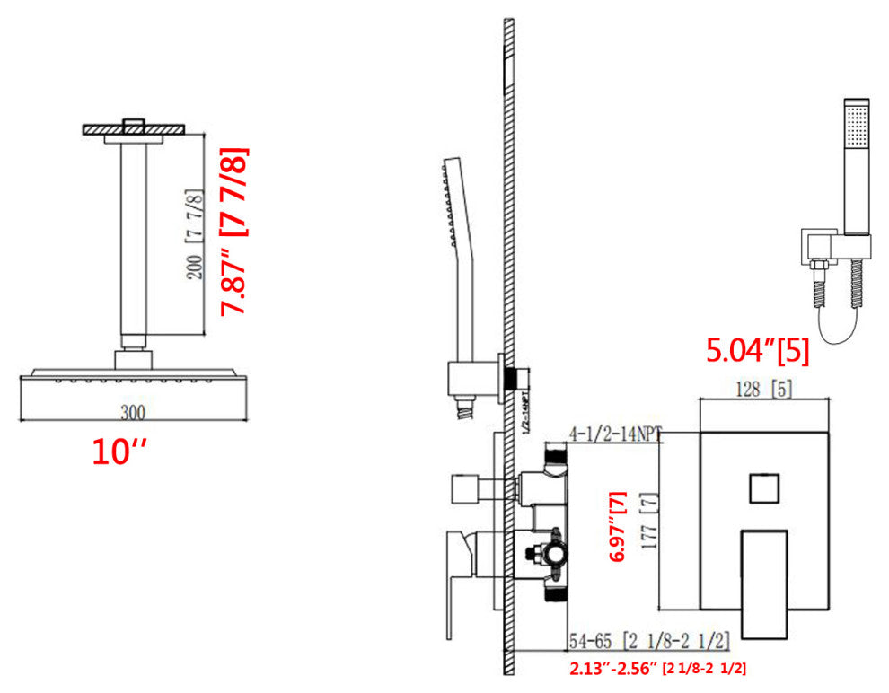 Ceiling Mounted Shower System Set With 10" Rain Shower Head, Brushed Nickel