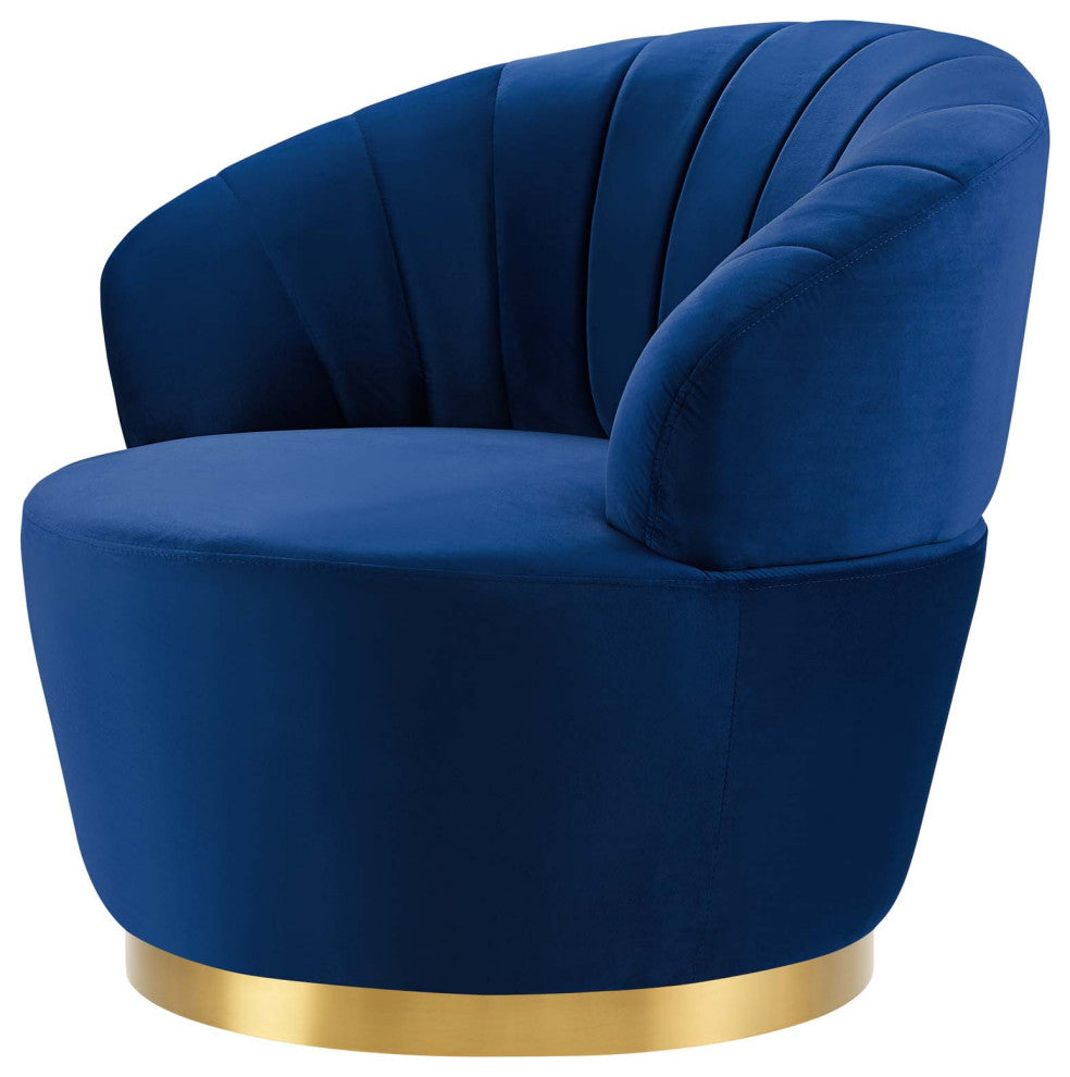 Tufted Armchair Accent Swivel Chair, Velvet, Blue Navy, Modern, Lounge