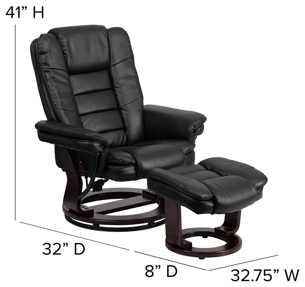 Contemporary Recliner With Ottoman, Comfortable LeatherSoft Upholstery, Black