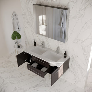 48" Espresso Wall Hung Double Undermount Sink Bathroom Vanity, Medicine Cabinet