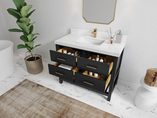 Parker 42" Single Sink Bath Vanity, Black 2" Carrara Quartz