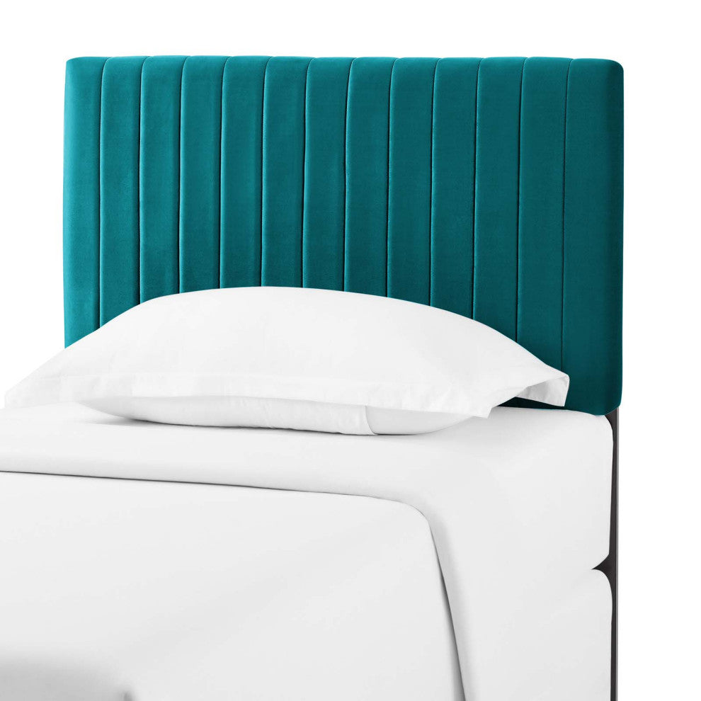 Contemporary Modern Bedroom Twin Size Headbaord, Velvet Fabric, Aqua Blue