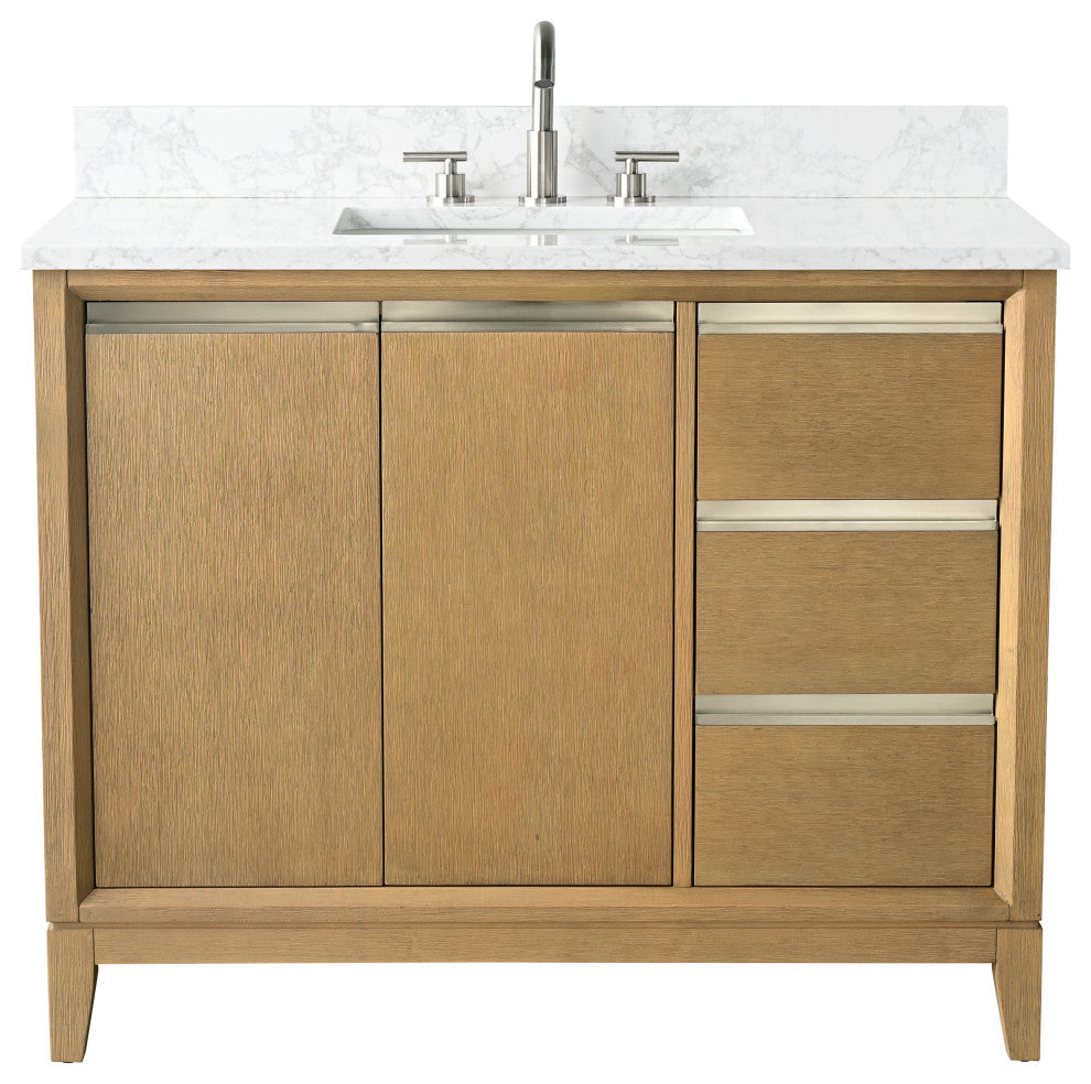 Vanity Art Bathroom Vanity With Sink, Natural Oak, 42" Single