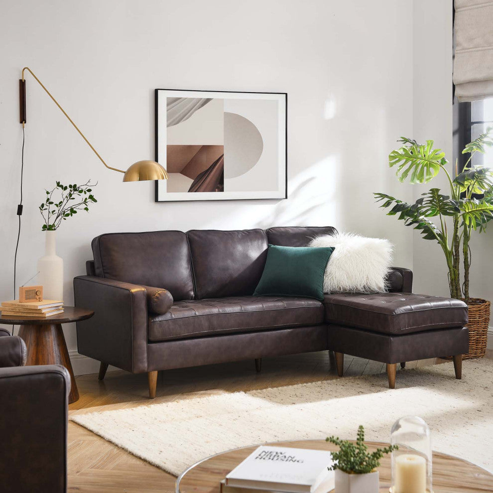 Valour 78" Leather Apartment Sectional Sofa, Brown