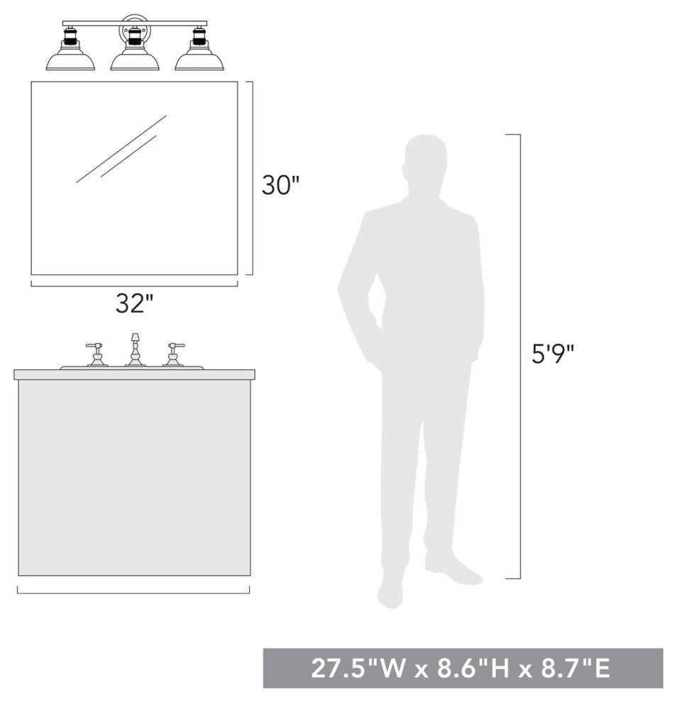 Golden Lighting 0305-BA3 VMG Carver 3 Light 28"W Bathroom Vanity - Matte Black