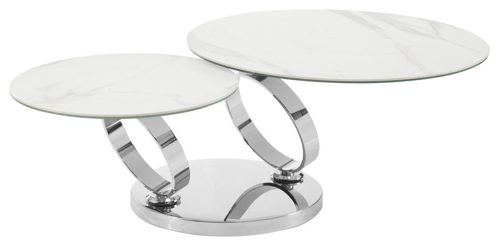 Satellite Coffee Table In White Porcelain And Chrome Base.