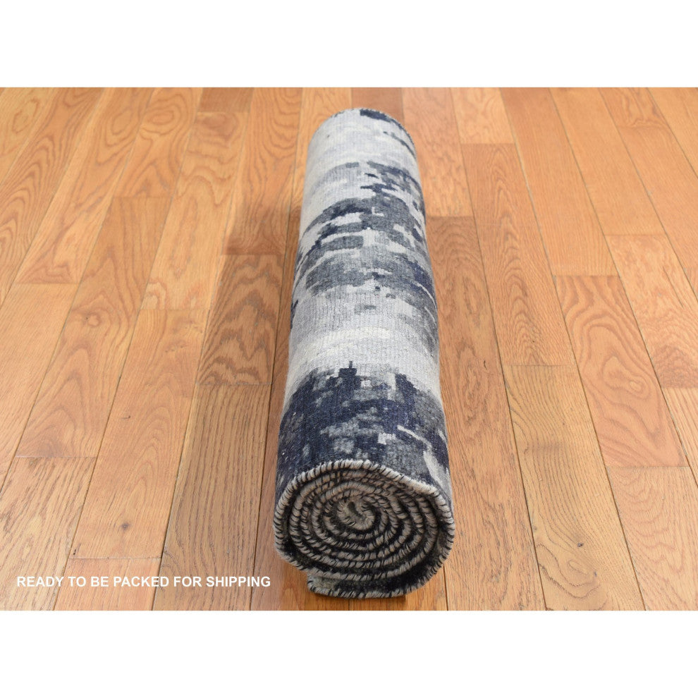 Abbey Black Galaxy Design Wool and Silk Hand Knotted Runner Rug 2'7" x 5'9"