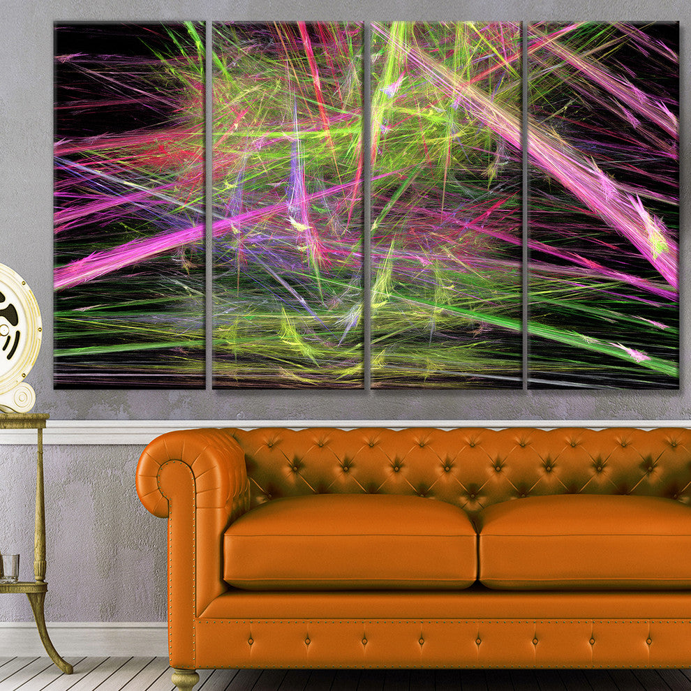 Green Pink Magical Fractal Pattern, Abstract Canvas Wall Art, 48"x28", 4 Panels
