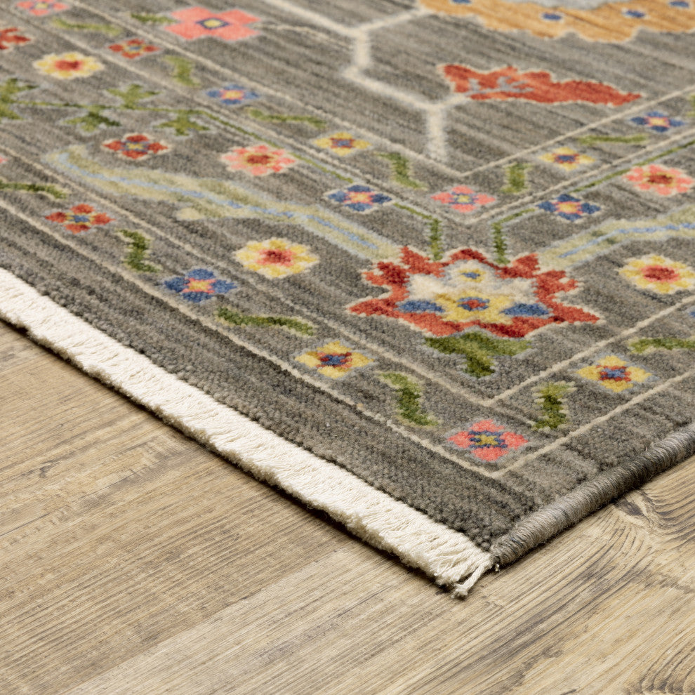 Leoness Persian Floral Indoor Area Rug, Grey, 7'10" x 10'10"