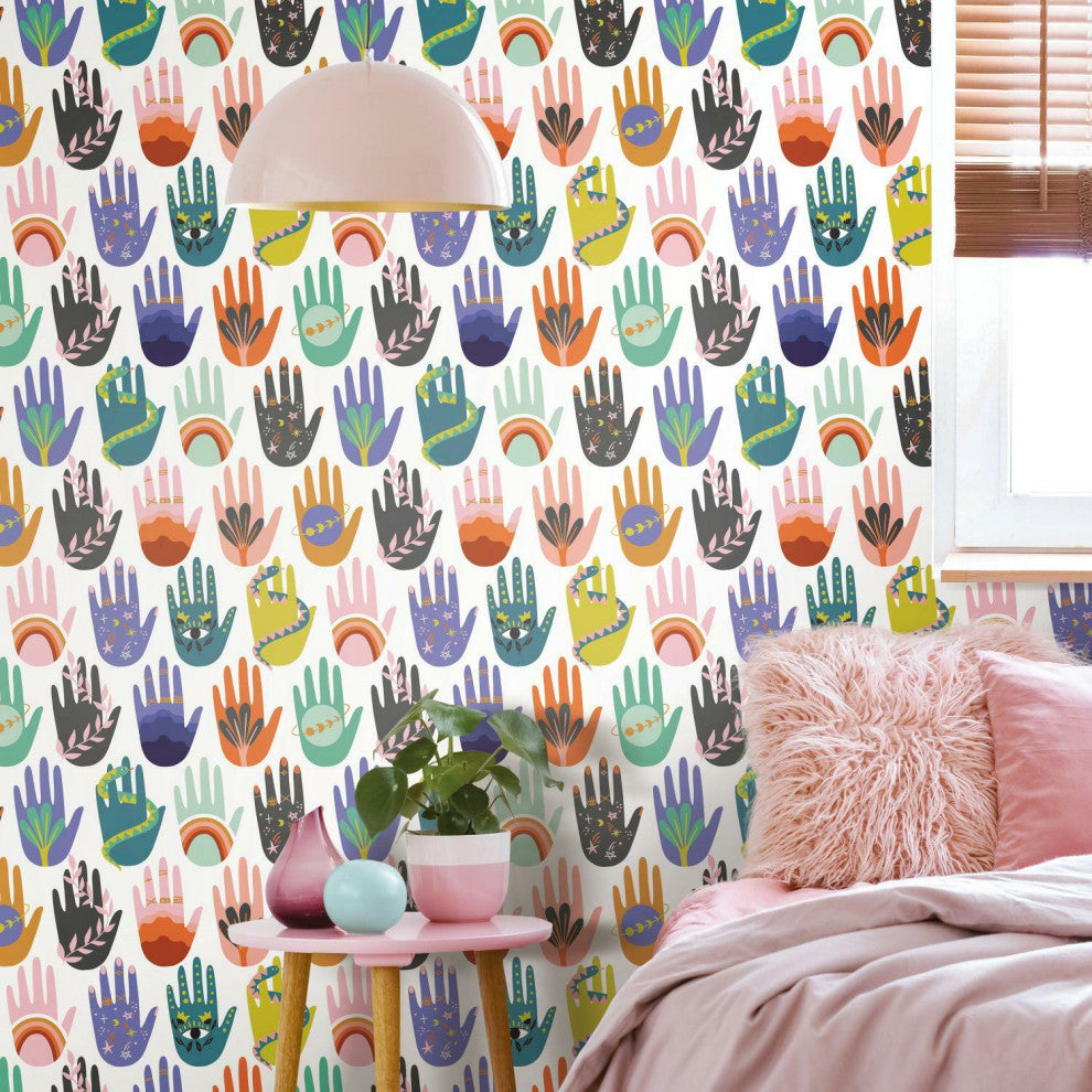 White & Purple Hamsa Peel & Stick Wallpaper