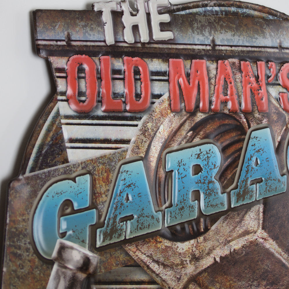 The Old Man''s Garage Embossed Metal Wall Decor Sign for Bar, Garage or Man Cave
