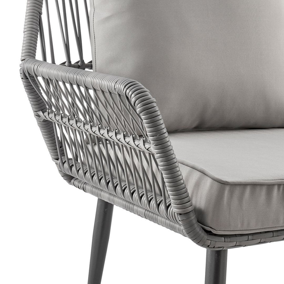 Manhattan Comfort Portofino Rope Wicker 4-Piece Patio Conversation Set, Gray