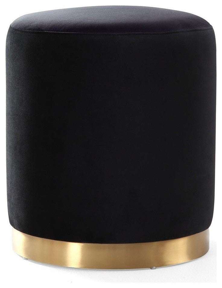 Opal Black Velvet Ottoman -Gold Base