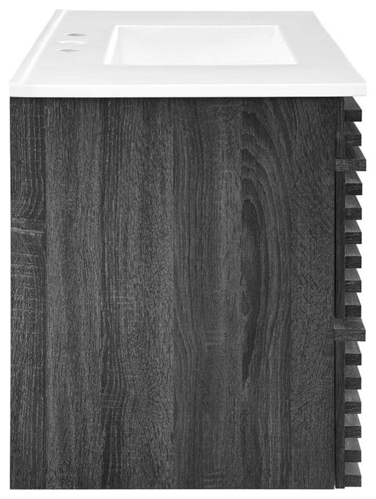 Modway Render 36" MDF Wood Wall-Mount Bathroom Vanity in Charcoal/White