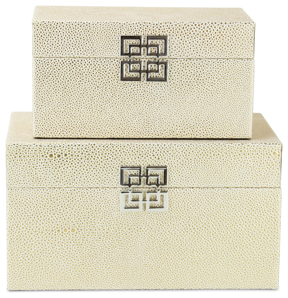 Galena "Double Happiness" Faux Shagreen Box Set, White Gold