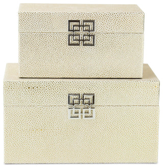 Galena "Double Happiness" Faux Shagreen Box Set, White Gold