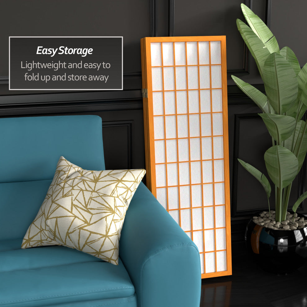 4' Tall Window Pane Shoji Screen, Honey, 5 Panels
