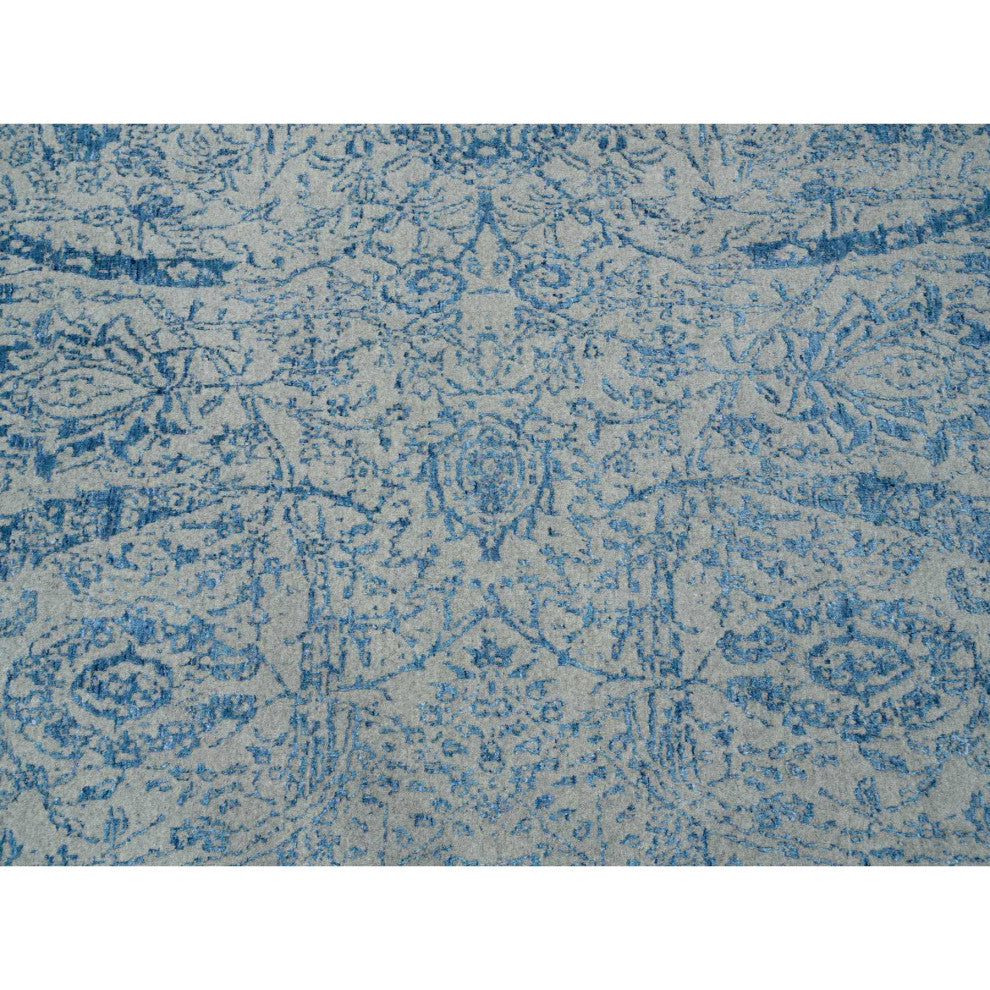 Gray Fine Jacquard Hand Loomed Wool and Plant Based Silk Square Rug 11'10"x12'0"