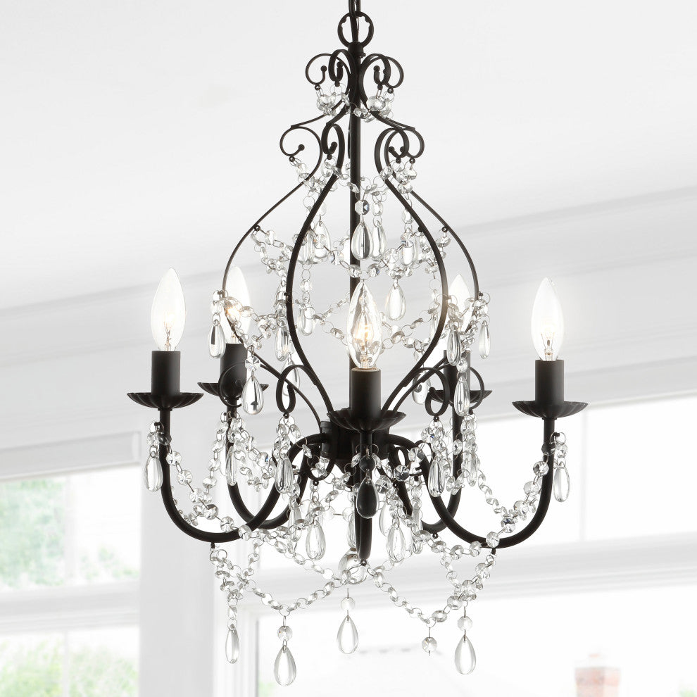 Maura 5-Light 17" Crystal and Metal Chandelier, Black
