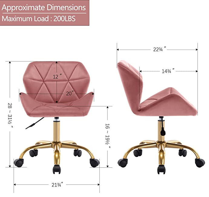 Cute Pointed Armrest Velvet Rolling Chair, Pink