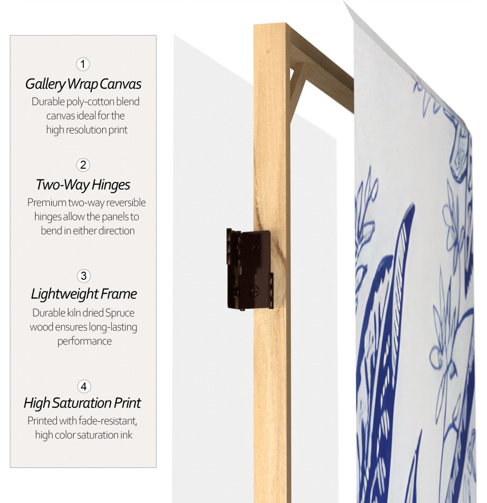 6'' Tall Blue Toile Double Sided Room Divider